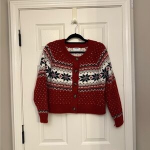Old Navy Red and White Cardigan Sweater